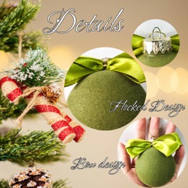 Velvet Ornaments for Christmas Tree,12Pcs Velvet Christmas Tree Ornaments,2.36 Inch Flocked Neutral Christmas Ornaments,Green and Brown Velvet Christmas Ball Ornaments(Beige & Green)