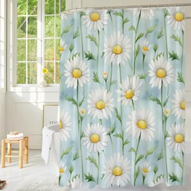 TSLOVER Flower Shower Curtain,White Botanical Shower Curtain,Pretty Plant Shower Curtain,Bluey Shower Curtain Floral,Floral Shower Curtains for Bathroom,Bath Curtain,72x72 Inches