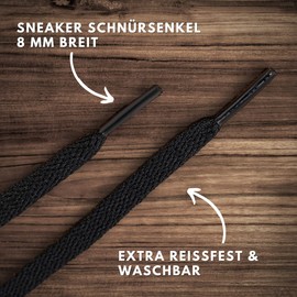 LaceHype 2 Paar - Schnürsenkel falch reißfeste Schuhbänder [8 mm breit ] LC3 Ersatz Shoelaces aus Polyester für Sneakers, Sportschuhe, Laufschuhe, Turnschuhe (Schwarz, 100cm)