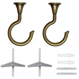 Evsteluo Large Swag Hooks for Ceiling - Heavy Duty Hooks for Hanging Plants and Chandeliers, Ideal for Cavity Wall Fixing and Ceiling Installation (2, Antique Brass)