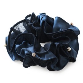 JewelVOX Hair Accessories, Satin, Chiffon, Pearl, Stone, Scrunchie, Navy