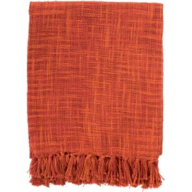 Mark&Day Throw Blanket for Couch, Hinterstoder Rustic Boho Burnt Orange Decorative Throw Blankets for Bed, Cotton Woven Lightweight Soft Throws with Fringe Tassel (49" W x 59" L)