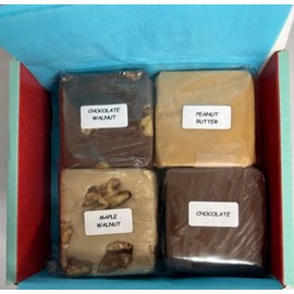 Betsy's Fancy Fudge Artisan Fudge Gift Box-4 Gourmet Flavors (Chocolate, Maple Walnut, Peanut Butter, Chocolate Walnut) 1 LB Handmade Maine Fresh Fudge, Gluten Free Candy