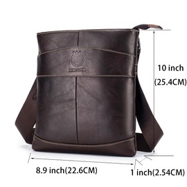 LUKZIJAES Lightweight Genuine Leather Men Crossbody Shoulder Bags Messenger Bag Vintage Mens for Business Everyday Casual Travel (6#-Coffee)