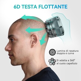 kensen Kit Rasoio Testa Calva 160 Minuti di Autonomia 6D Rasoio Elettrico Testa Calva Uomo Fluttuante Impermeabile Cordless con Rasoio Testa Magnetiche & Porta di Carica USB-C