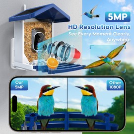 Smart Bird Feeder with Camera, 2.5K HD Bird Feeder Camera with Ai Identify, Auto Capture Videos & Motion Detection, Birdhouse Birdfeeder for Birds Lovers,Famliy,Friends