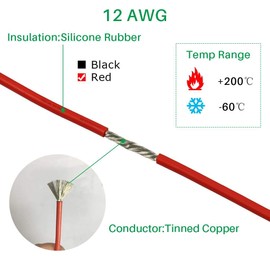 BINNEKER 12 Gauge Silicone Wire Spool Red 25 feet Ultra Flexible High Temp 200 deg C 600V 12 AWG Silicone Rubber Wire 680 Strands of Tinned Copper Wire Stranded Wire for Model Low Impedance