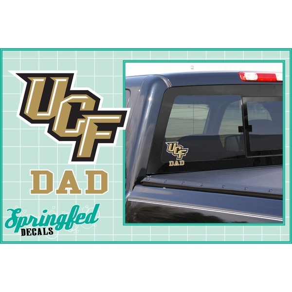 UCF Knights GOLD DAD w/STACKED UCF LOGO Vinyl Decal Central Florida Knights Car Window Sticker