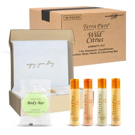 Terra Pure Amenity Kit | Boxed Hotel Toiletries | Bulk Set 1oz Travel Size Shampoo, Conditioner, Lotion, Body Wash & Cleansing Bar for Guest Hospitality AirBnB/Vacation Rentals | 15 sets per case