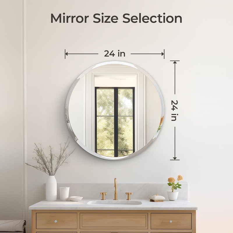 KOHROS Frameless Round Bathroom Mirror for Over Sink 24" x