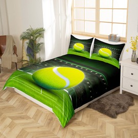 Kids Tennis Ball Bedding Set 3D Ball Duvet Cover for Boys Girls Women Men Bedroom Tennis Sports Comforter Cover Set Athlete Competitive Single
