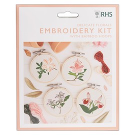 RHS The Royal Horticultural Society Embroidery Hoop Decoration Kit, Miniature Florals Designs, (Pack of 4), Embroidery Kits for Adults & Adults Beginners, Gift Idea, Embroidery Pattern