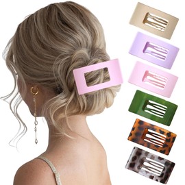 XIMEO 6PCS Flat Hair Clips for Women – Large Square Claw Clips for Thick Hair, Non-Slip Hair Accessories, Mixed Matte and Glossy Finish, Strong Hold for Daily Use (A)
