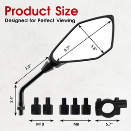 ATV Mirror, Motorcycle Side Rear View Mirrors for Bike Scooter Cruiser with 8mm 10mm Bolt, 7/8" Handle Bar Mount Clamp, Side Rearview Mirrors Compatible with Yamaha Honda Kawasaki Victory