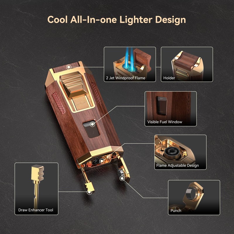 All-in-One Torch Lighter with Punch, Holder, and Draw Enhancer Tool,