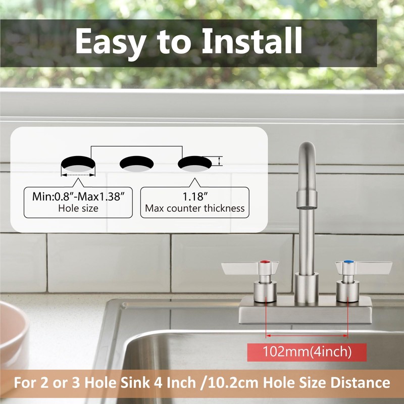 GBBNE Bar Sink Faucet 4 Inch Center 2 Hole Deck