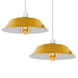 LEDSone Easy fit Retro 36cm Pendant Lampshade, Hanging Pendant Light Shade Easy Fit Various Type Indoor Lampshade loft Industrial Style Metal Light Shade (Yellow 2Pack)