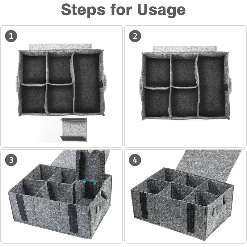 Yharnamite Camping Tableware Storage Felt Bag with Dividers, Motorhome Cupboard