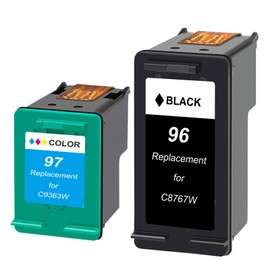 SHUOLEI Remanufactured Ink Cartridge compatible with HP 96XL 96 XL 97XL 97 XL Work with Deskjet 6940 6988 6980 Officejet 7310 7210 PhotoSmart 2610 Printers (2-Pack, 1 Black +1 Tri-Color)