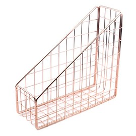 Coshar Minimalist File Holder Metal Wires Magazine Organizer Document Rack Letter File Storage Organizer Desktop Accessory - Rose Gold
