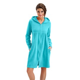 Dorota Cosy and Modern Cotton Bath Robe with Pockets, Zipper and Hood - 40