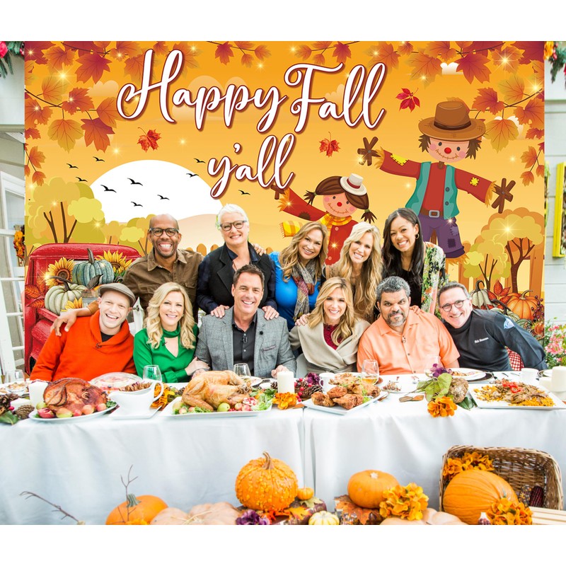 Happy Fall Y'all Banner Backdrop Autumn Harvest Pumpkin Maple Leaf