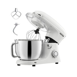 VEVOR Stand Mixer, 6 QT Dough Mixer, 660W 6 + P Speeds Tilt-head Food Mixer with Stainless Steel Bowl, Dough Hook, Wire Whip, Flat Beater, Scraper, Household Stand Mixer for Baking & Mixing, White