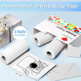 Phomemo Phomemo Drucker Papier - M02/M02Pro/M02S/M03/M03AS/M04S/M04AS Mini Aufkleber Drucker Papier, Weißes Mini Pocket Thermal Pinter Papier für selbstklebendes Aufkleber Papier, 3 Rollen, 50mm x 3.5m