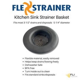 Flex Strainer Kitchen Sink Strainer, Made in The USA, Universal Fits Most 3.5" Drains & Disposals, Black, 1-Pack