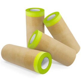 AMOGATO 4 Rolls Pre-Taped Masking Paper for Painting, 12'' x 50FT (30cm) Professional Painters Tape and Paper, Water-Resistant Kraft Paper for Window Trim, Automotive & Furniture