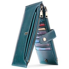 Severnier Women's Long Leather Purse with Multiple Compartments and Zip, Small Wallet for Credit Card, Coin, Paper Currency (Blue), blue, Casual