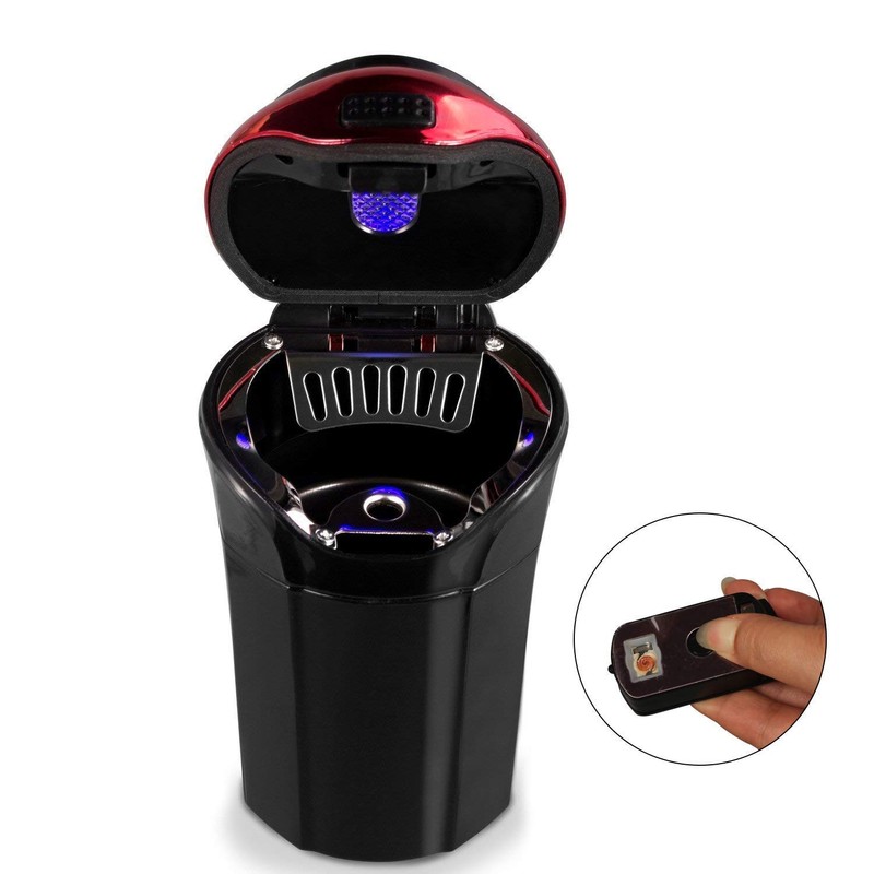 Car Ashtray Lighter Set Detachable With Lid, Blue LED Light