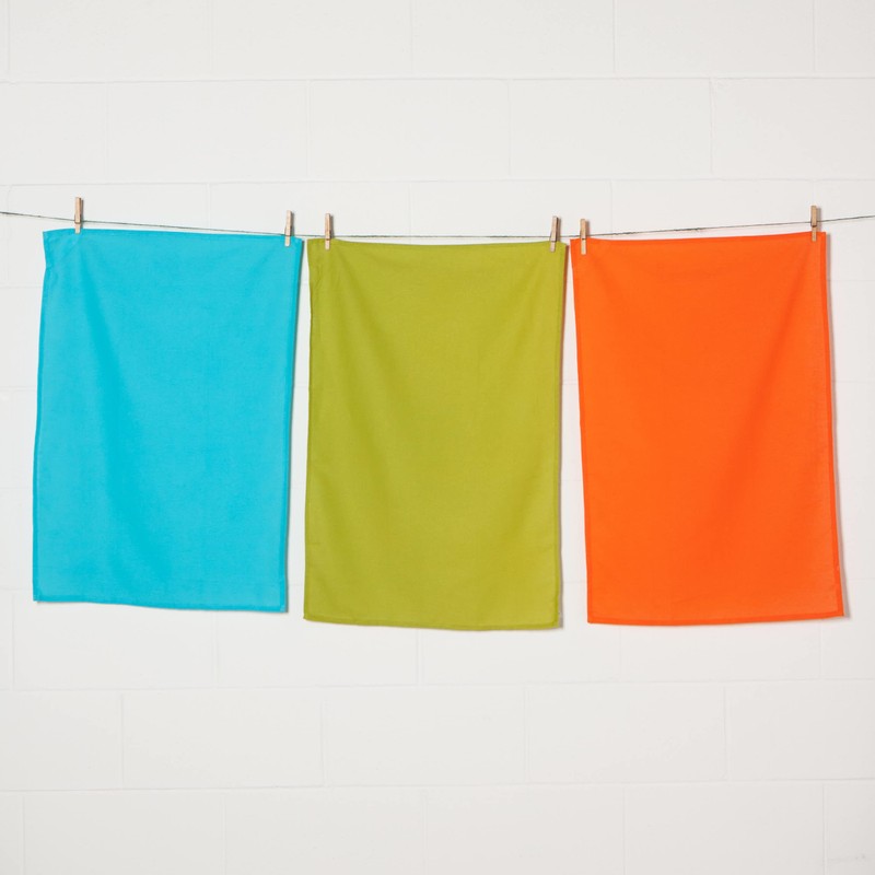 Now Designs Flour Sack Dishtowels, Bali Blue/Leaf/Crush, Set of 3