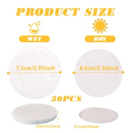 CZAKOMIX Pack of 30 Compressed Face Sponges, Reusable Cleansing Sponge Face Cleansing, Exfoliating Mask, Spa Massage, Makeup Removal (6.5 cm)