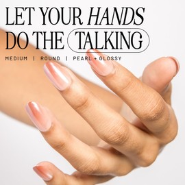 Lilac St - Press On Nails, Blush Touched (30 Nails, 15 Sizes) - Medium, Round, Pearl + Glossy, Opaque - Brush-On Nail Glue, Nail File, Cuticle Stick, Prep Pad - Cruelty Free, Vegan, Women Founded