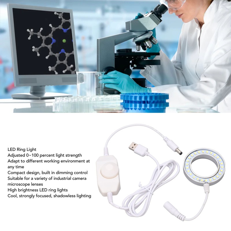LED Ring Light Adjustable for Stereo Microscope Industrial Camera Imaging