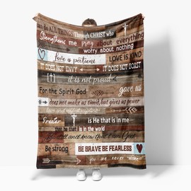 PAOPOED Christian Throw Blanket, Farmhouse Blanket Christ Inspirational Quote Retro Wooden Words for Couch Bed Flannel Blanket Gift, 50" x 60"