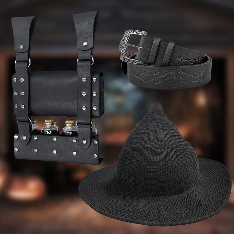 EpicCos 3PCs Witch Hat Alchemy Belt Pouch with 4 Cork