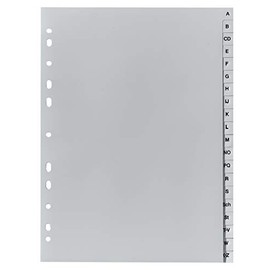 Exacompta 1720B Recycled Plastic Index 20 Sheets with Printed Tabs A-Z for DIN A4 Full Height Ring Binder Plastic Index for Ideal Storage of Documents Blue Angel Grey