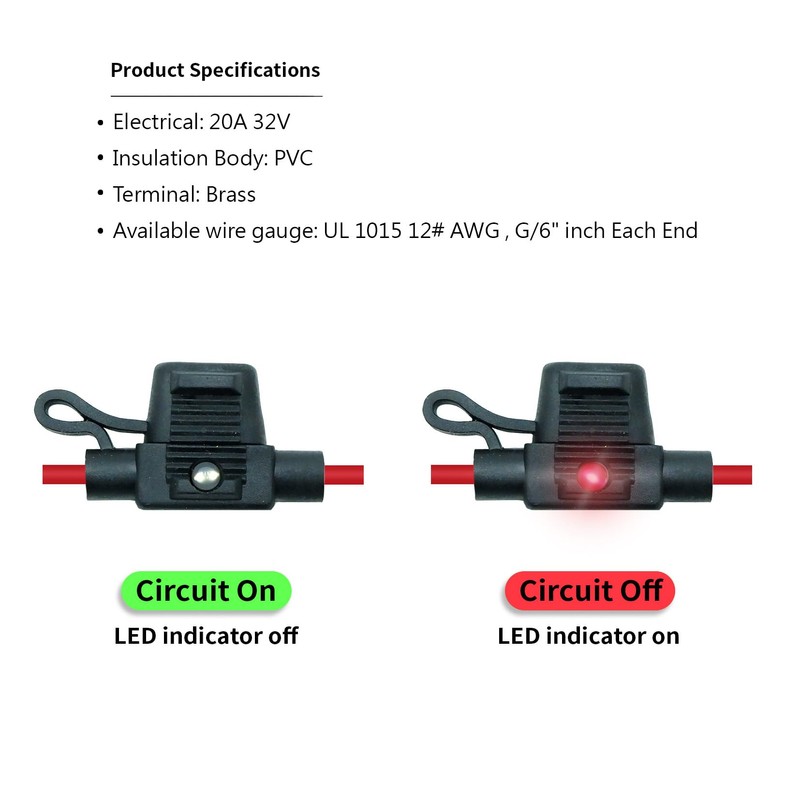 Waterproof in-line ASP LED Fuse Holder,12 AWG for Automotive, Marine（2