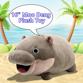 Acgtrick Cute Moo Deng Hippo Plush Pygmy Hippo Plushie Toy Soft MooDeng Hippo Stuffed Animals for Fans Gift Moo Deng Hippopotamus Plushie Doll for Boys Girls Kids Adults 16 inch