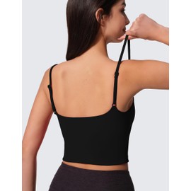 AugIris Womens Scoop Neck Longline Sports Bra U Back Adjustable Strap Double Lined Workout Crop Tank Top with Built in Pads Black