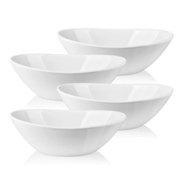 LIFVER 9" Serving Bowls for Wedding Decor, 36 OZ Porcelain Serving Dishes for Entertaining, Large Bowls Set for Soup Salad Side Dishes Pasta, Good Size for Dinner Party, Set of 4, White