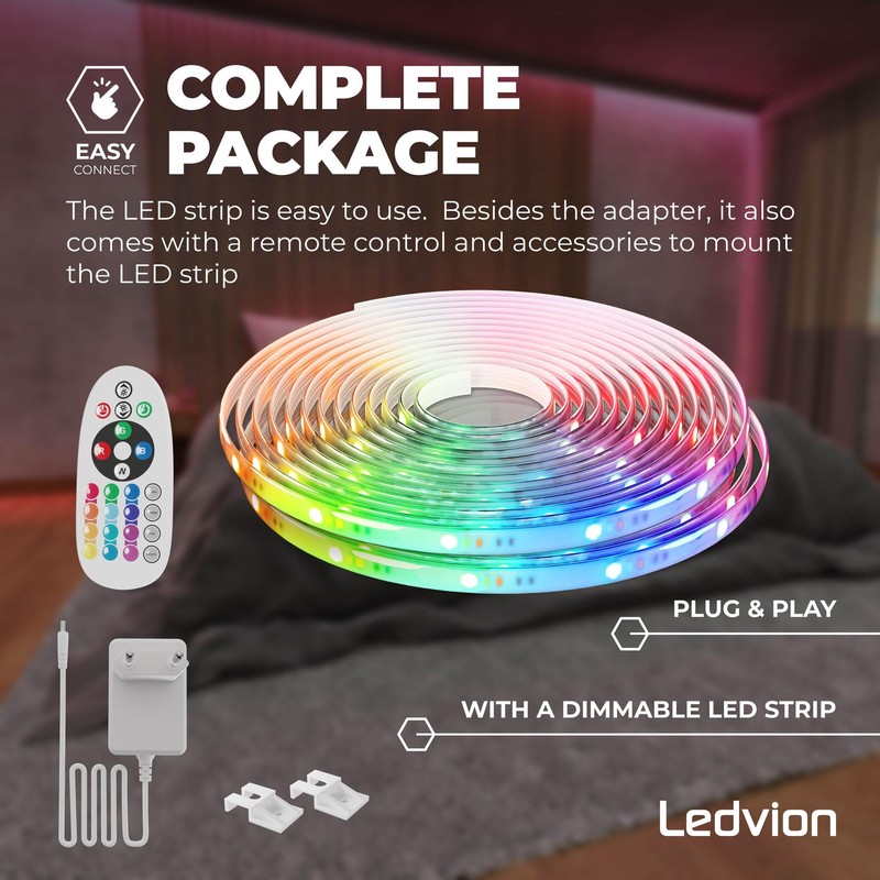 Ledvion Dimmable LED Strip, RGB 3000 K, 24 V, 23