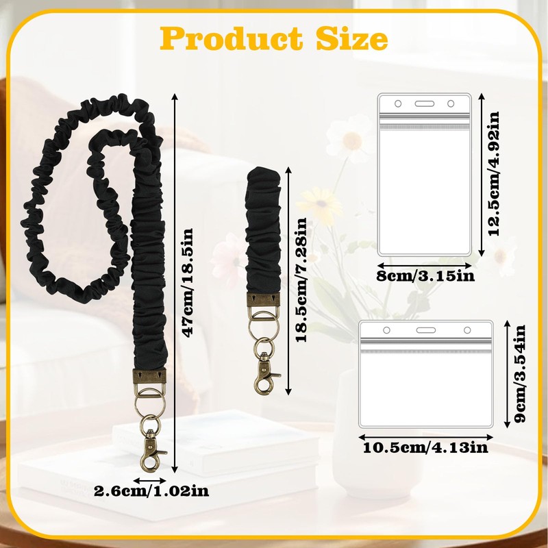 2 Pcs Stretchy Scrunchie lanyards with 4 Card Holders for