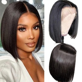 Bob Wig Human Hair 13x4 Lace Front Wigs for Black Women 8 Inch Straight Short Bob Human Hair Wigs Perruque Femme Humain Naturel 150% Density Black