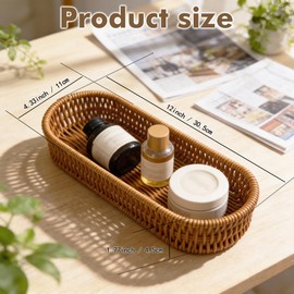 Dealpoli Wicker Storage Basket, Rattan Baskets for Storage, Hand-Woven Wicker Flatware Silverware Holder, Countertop Small, for Party Kitchen Table Spoon Knives Fork Flatware Snack Basket Brown(DP060)