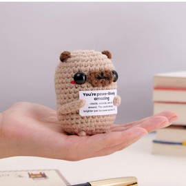 Kvekstio Crochet Pug Gift, Positive Crochet Animals for Pug Lovers, Knitted Puppy Dog Cheer Up Gifts, Encouragement Emotional Support Pugs Doll Gift for Decoration Party, Easter Basket Stuffers