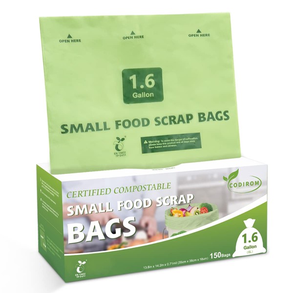Codirom 100% Compostable Trash Bags, 1.6 Gallon, 6 Liter, 150