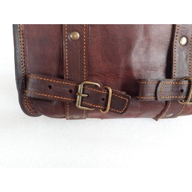 american blue Vintage Genuine Goat Leather Motorcycle Bag 2 Strap Buckle Closure Brown Tool Bag Quick Release Reinforced Handlebar Fork Leather Bike Bag (Pattern 5)